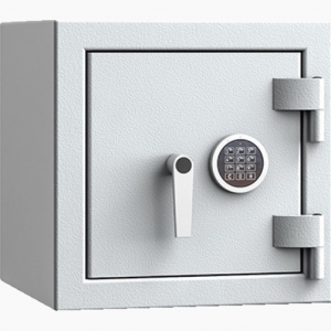 Sejf Save4ever model 419100.02. Klasa antywłamaniowa III, klasa odporności ogniowej LFS 30. Jasny szary, zamykany zamkiem elektronicznym.