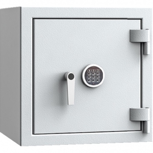 Sejf Save4ever model 419101.02. Klasa antywłamaniowa III, klasa odporności ogniowej LFS 30. Jasny szary, zamykany zamkiem elektronicznym.