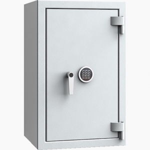 Sejf Save4ever model 419103.02. Klasa antywłamaniowa III, klasa odporności ogniowej LFS 30. Jasny szary, zamykany zamkiem elektronicznym.
